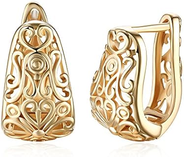14K Gold Plated Oval Filigree Hollowed-out Hoop Earrings For Womens Girls Nice Gift
