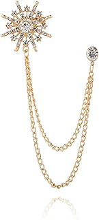 Snowflake Rhinestone Brooches, Hanging Chain Tassel Badge, Gold Silver Snowflake Long-chain Brooches Shirt Collar Lapel Pin for Men Women Suit Accessories Stage Jewelry