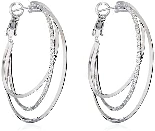 Stylish 14K Gold and S925 Silver Multi-Hoop Earrings for Women, Modern Design, 50mm Stainless Steel Large Loop Trend Earrings and Studs