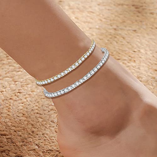 Diamond Anklets for Women Tennis Ankle Bracelets for Women Silver Anklets for Women Waterproof Rhinestone Anklet Crystal Ankle Bracelet Gold Anklets for Women Summer Beach Foot Jewelry