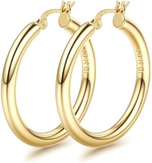 BESTEEL 14K Chunky Gold Hoop Earrings for Women With 925 Sterling Silver Post Hollow Tube Hoops Earrings 4mm Thick Gold Hoop Earrings Hypoallergenic Lightweight Gold Large Hoop Earrings 25/30/40/50/60/70MM