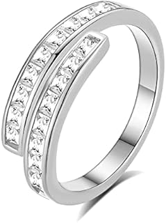 Silver Plated Cubic Zirconia Adjustable Leaf Stackable Ring for Women/Girls - Vintage Design