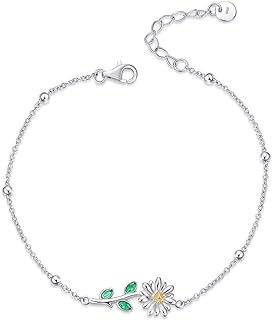 YFN Daisy Sunflower Anklet Sterling Silver Daisy Flower Ankle Bracelet Sunflower Beads Crystal Jewelry Gifts for Women Girls