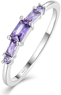 925 Sterling Silver Wedding Band for Women - 5 Birthstones Thin Stacking Rings - Baguette Eternity Engagement Promise Ring for Her