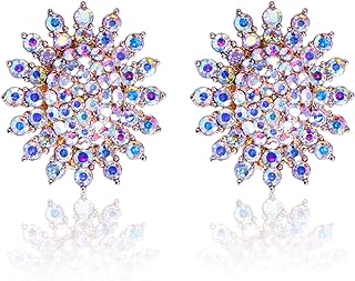 Clip On AB Iridescent Crystal Earrings Women- PeriFairy Multicolor Sunflower Non Pierced Prom Gold Jewelry