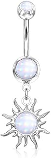 Dynamique Tribal Sun With Illuminating Stone Center Dangle With Illuminating Stone Set Top 316L Surgical Steel Belly Button Rings (Sold Per Piece)