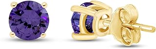 AFFY Round Shape Birthstone Stud Earrings In 14K Yellow Gold Over Sterling Silver (0.5 Ct), Mother's Day Gift For Her