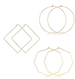 Square Hoop Earrings 3 Pairs Geometric Hoop Earrings Dangle Earring Set For Women Girls (gold geometric)