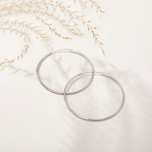 925 Sterling Silver Hoop Earrings for Women Lightweight Endless Silver Thin Hoops, 20/30/40/50/60MM