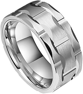 DOUX 8mm 10mm Mens Tungsten Carbide Wedding Ring Brick Pattern Infinity Knot Pattern Brushed Silver Black Surface Statement Ring for Men