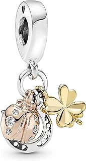 EZ Tuxedo Horseshoe Clover Ladybird Dangle Charms 925 Sterling Silver Good Luck Pendant for Bracelets