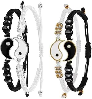 Bracelets Meilleur Ami Yin Yang en Corde Tressée, Réglables et Imperméables, Taille Unique Pour Tous, Cadeau Idéal Pour Couples, Amis ou Famille à Noël ou la Saint-Valentin
