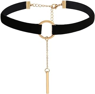 JczR.Y Fahion Wide Leather Choker Necklace Gold Silver Long Chain Bar Pendant Collar for Women Girls