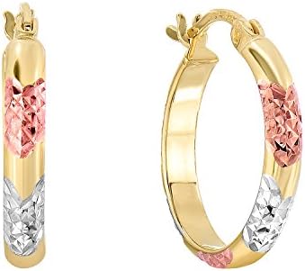 Sterling Silver Tri-Color Diamond-cut Hoop Earrings