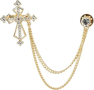 Knighthood Golden Stone Cross with Hanging Chain Brooch Golden