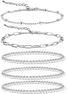 14K Gold Beaded Bracelets for Women,Dainty Gold Plated Chain Link Bracelet Stretchable Adjustable Bracelet……