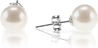 PAVOI 18K Gold Plated Sterling Silver Round Stud White Simulated Shell Pearl Earrings
