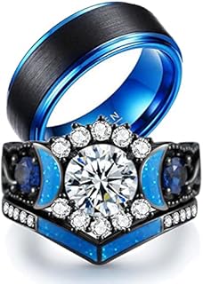 Moon-Designed Titanium Couple Rings with Cubic Zirconia - Matching Wedding Set for Him and Her by Ringheart