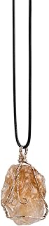 YGLINE Natural Raw Stone Healing Crystal Necklace Wire Wrapped Pendant for Womens Ladies