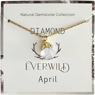 Vintage Gold Toned April Birthstone Necklace with Natural Diamond Pendant and C-link Chain for Women, Sterling Silver