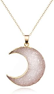 COLORFUL BLING Simple Resin Moon Necklace Imitated Druzy Crescent Charm Pendant Crystal Chain Necklace for Women Girls Jewelry Party Gifts