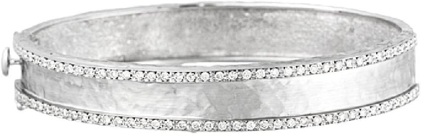 1.12 Ct Diamonds 18k Solid Gold 11mm Hammer Finish Bangle Bracelet