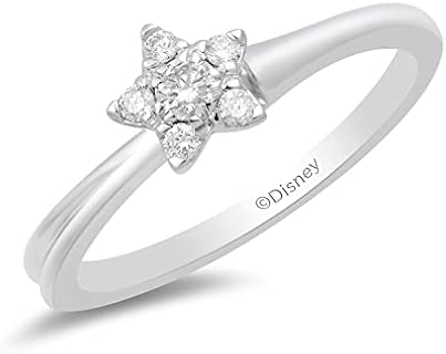 Enchanted Disney Tinker Bell Engagement Ring with White Diamond in Sterling Silver Design