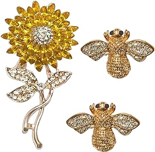 Honey Bee Brooch Gold Sunflower Brooch for Women, 2PCS Elegant Bumble Bee Pin Brooches, 1PCS Sunflower Pin for Girls, Ladies
