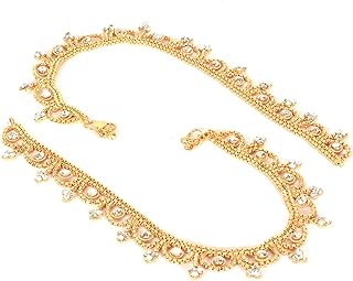 JewarHaat CZ Ad Gold Plated Indian Anklets for Women and Girls
