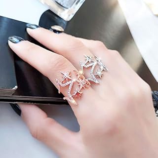 North Star Engagement Ring with Cubic Zirconia for Women and Girls in Star-Hollow Design