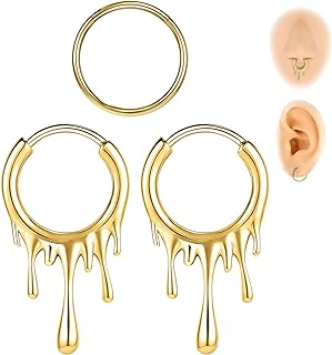 18G Opal Stainless Steel Septum Nose Rings Set for Women with Irregular Shaped Hoop Design for Daith, Cartilage, Helix, and Lobe Piercings