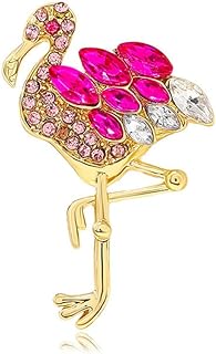 Pink Rhinestone Flamingo Brooch Pin for Women Girls Gold Plated Fashion Marquise Shaped Crystal Animal Brooches Lapel Pins Cute Dress Decor Accessories Thanksgiving Christmas Party Jewelry Gift for