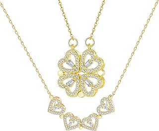 RoseGold Initial Pendants Necklaces for Women, 14K Gold Plated Heart Chain Necklace Simple Cute 2 way Pendant Initial Choker Necklace Gold Folding Necklaces for Women