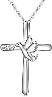 Lobster Claw Clasp S925 Sterling Silver Dove and Cross Pendant Necklace with Rolo Chain for Women and Girls