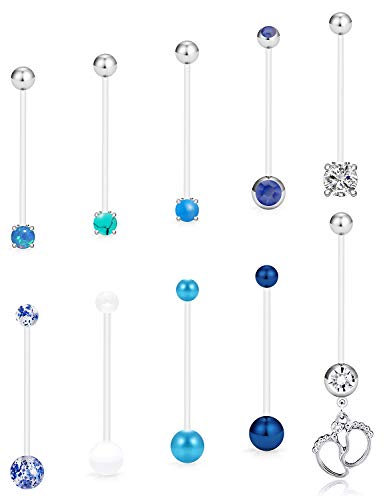 SCERRING Pregnancy Belly Button Rings 14G Clear Acrylic Bioflex Opal Sport Maternity Belly Navel Ring Barbell Body Jewelry Piercing 10PCS