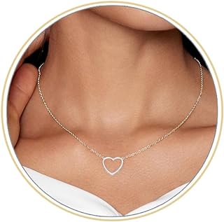 Elegant 18K Gold-Plated Heart Choker Necklace with Cable Chain for Women in Timeless Herringbone Design - Stylish and Durable Brass Accessory
