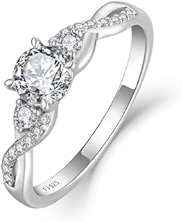 FJ Promise Ring for Her 18K White Gold Plated 925 Sterling Silver Engagement Ring Anniversary Wedding Eternity Ring for Women
