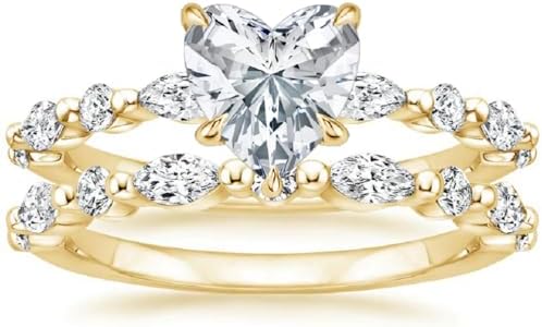 Moissanite Engagement Ring Set, 3.0 CT Heart Shaped Stone, Sterling Silver Eternity Band, Bridal Wedding Anniversary Ring