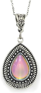 Vintage Multi Color Change Teardrop Stone Pendant Mood Necklace 18" Chain+2" extender