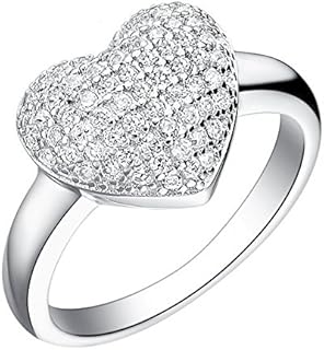 Uloveido Women's Heart Halo Engagement Ring, White Gold Plated with Cubic Zirconia Gem, Elegant Rhinestone Brass Design, Size 7