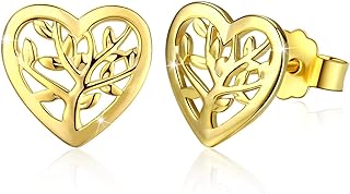 925 Sterling Silver Heart & Tree of Life Design Stud Earrings with Push Back Mechanism, Hypoallergenic for Sensitive Ears - Ideal Gifts for Women, Daughters, Girlfriends with Elegant Gift Box