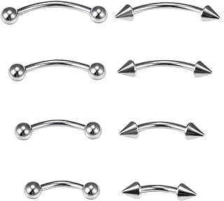 Surgical Steel Tiny Belly Button Rings & Curved Eyebrow Piercing Jewelry for Men and Women by Dyknasz - Hypoallergenic Stainless Steel Design in Ball and Spike Styles, Suitable for Additional Piercing Types