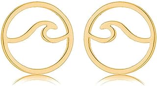Wave Earrings for Women Girls,Stainless Steel Round Sea Ocean Wave Stud Earrings Beach Summer Jewelry for Teens