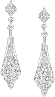 Art Deco Dangle Earrings with Cubic Zirconia & Push Back by SWEETV - Vintage Bridal Wedding Accessory