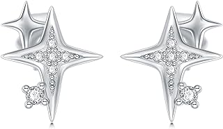 PLATYCO Moon Star Earrings 925 Sterling Silver Hypoallergenic Starburst Dangle Earrings Jewelry Gifts for Women Girl
