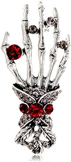 Vintage Skeleton Hand Skull Brooch with Pin Clasp and Cubic Zirconia for Men and Women - Unique Punk Party Jewelry Accessory