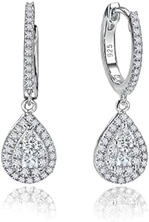 Dainty Pear-Shaped Moissanite Drop Earrings in Sterling Silver with French Wire or Lever Back Finding for Women