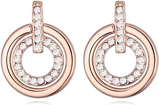 Crystalline Azuria Crystals Round Circle Stud Earrings 18K White Earring Rose Gold Plated Earrings for Women