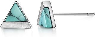 18K Gold Plated S925 Turquoise Stud Earrings Sterling Silver Triangle Cut Brushed Finish Fine Jewelry for Women