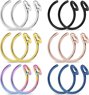 "Tribal Stainless Steel Fake Nose Rings Hoop with Versatile Use for Men & Women, Trendy C-shape Design, 20G, 5/16" Dia, Set of 12"